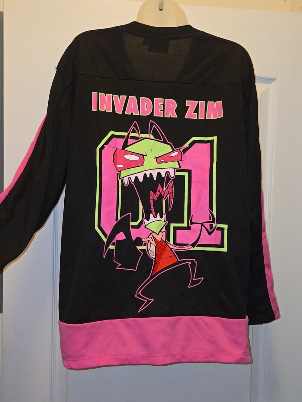 Nickelodeon Invader Zim Hockey Jersey Long Sleeve Shirt Black Hot Pink- Large